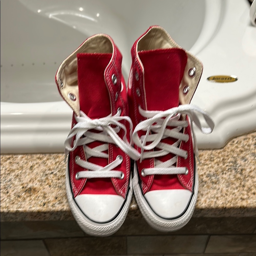 Converse Red and White High-Top Sneakers Canvas